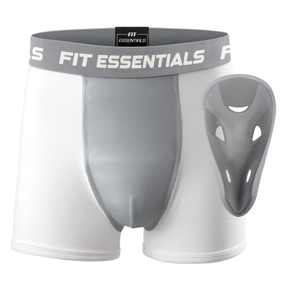 Fit Essentials Kids' Boxer Brief with Cup - 2 Pack, White/Gray, YS